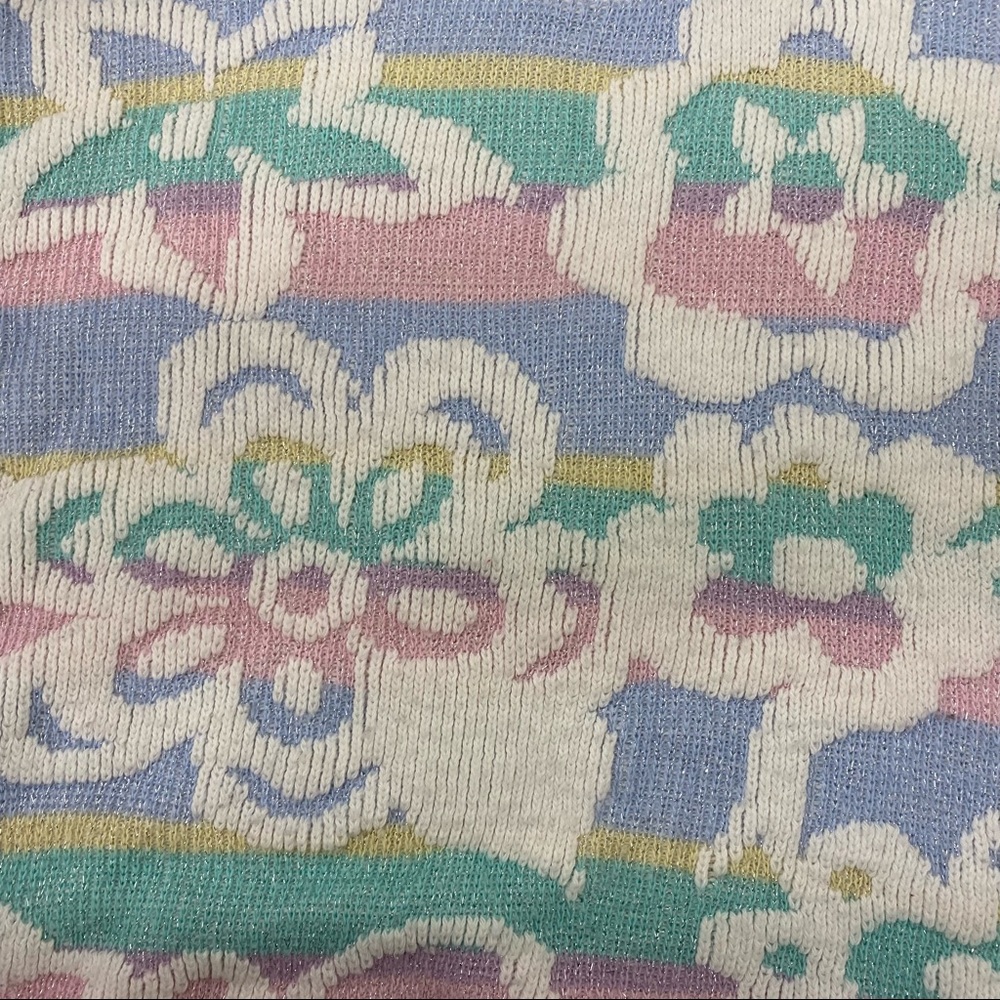 Vintage Pastel Stripe Floral Lurex Sweater Medium - Picture 5 of 6